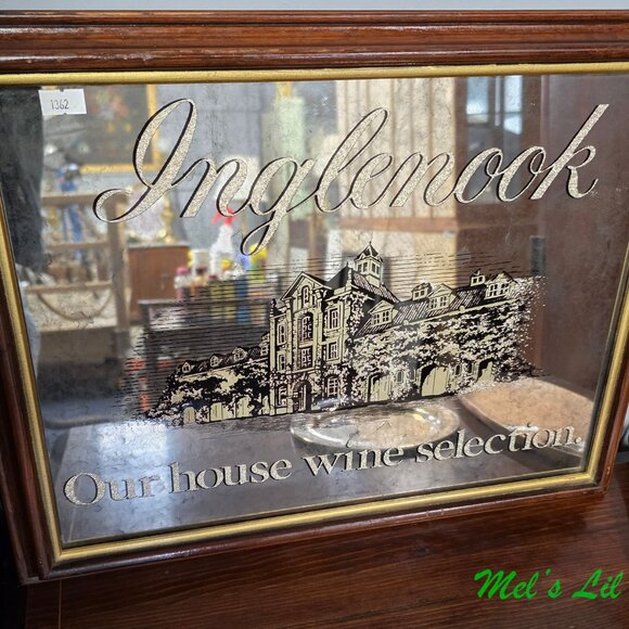 Vtg INGLENOOK Winery 1986 Wooden Framed Smoky Glass Mirror Bar Wall Sign